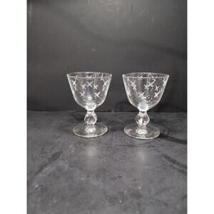 Libbey MCM X Gray Cut Stardust Atomic Champagne‎ Sherbet Goblet Glass Stemware